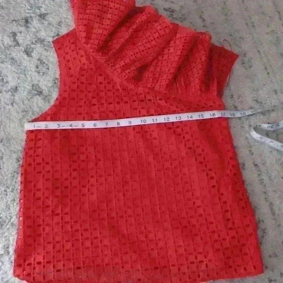 J Crew Women's Red Orange One Shoulder Ruffled Eyelit Top 2 - Picture 12 of 13